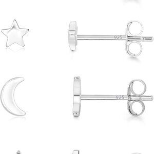 4 Pairs sterling silver Stud Earrings Cute Earrings sets for Women Star Moon Bal